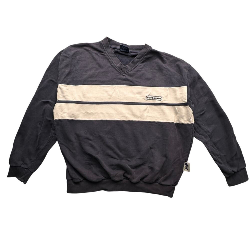 Vintage Fishbone Navy White Sweatshirt Mens Medium Logo Long Sleeve